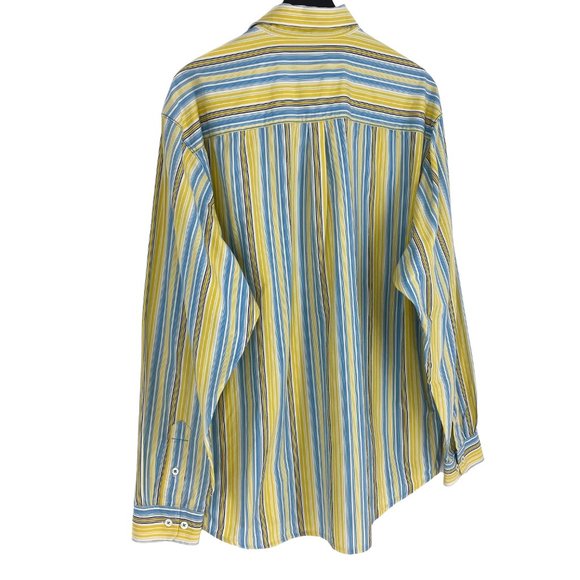 INDIGO PALMS Yellow Multi-Stripe Embroidered Button Up Long Sleeve Shirt Size XL - Picture 14 of 16